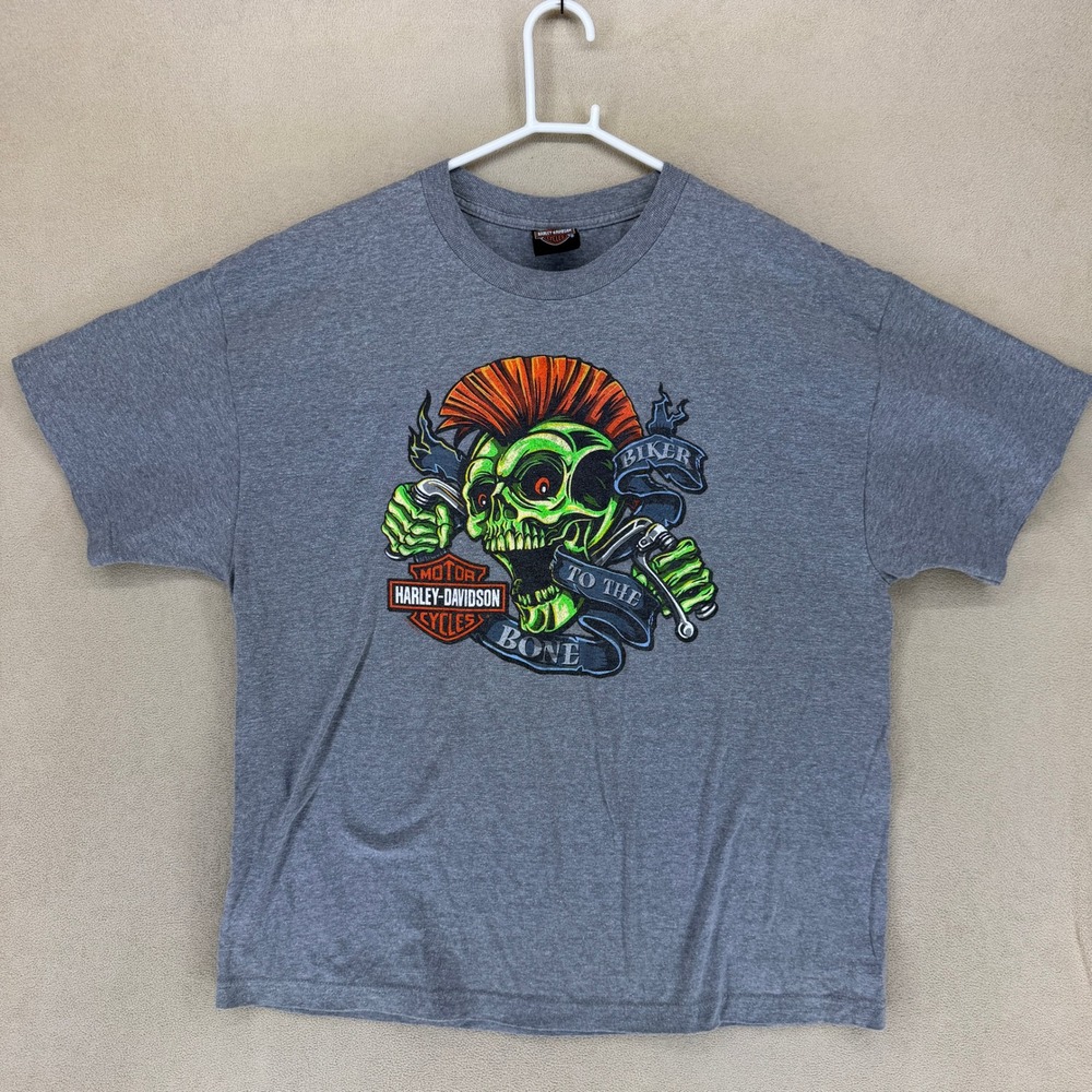 Harley Davidson Mens Graphic T Shirt Gray Skull Biker To The Bone Short Sleeve